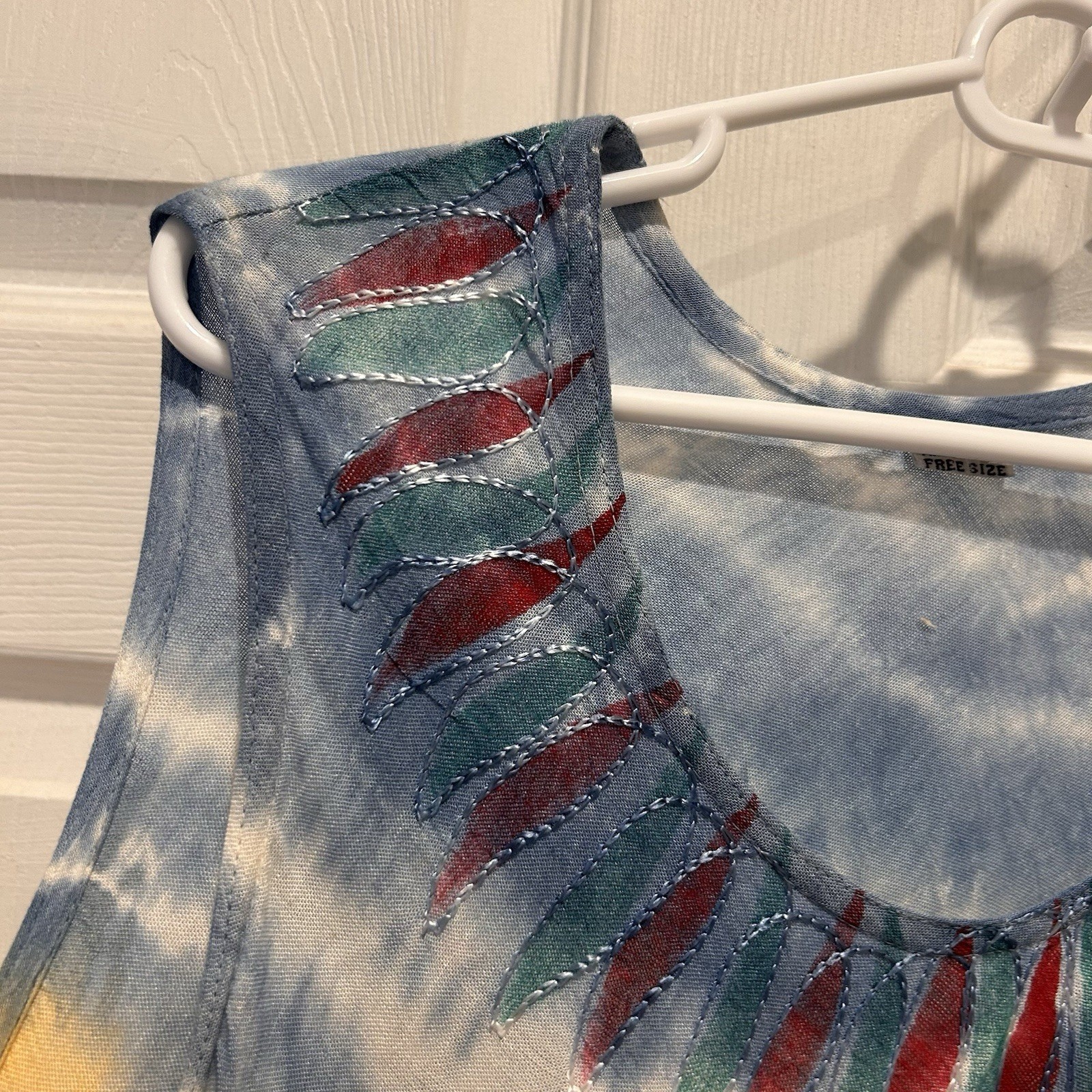 Shoreline Boho Tie Dye Floral Embroidered Sharkbite Sleeveless Dress Free Size