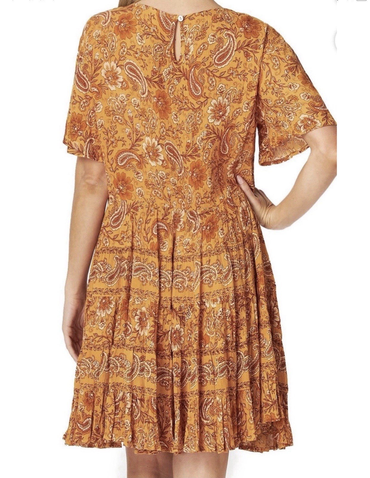 Bila Marigold Floral Fit & Flare Swing Dress Size Large Summer Boho Peasant NWT