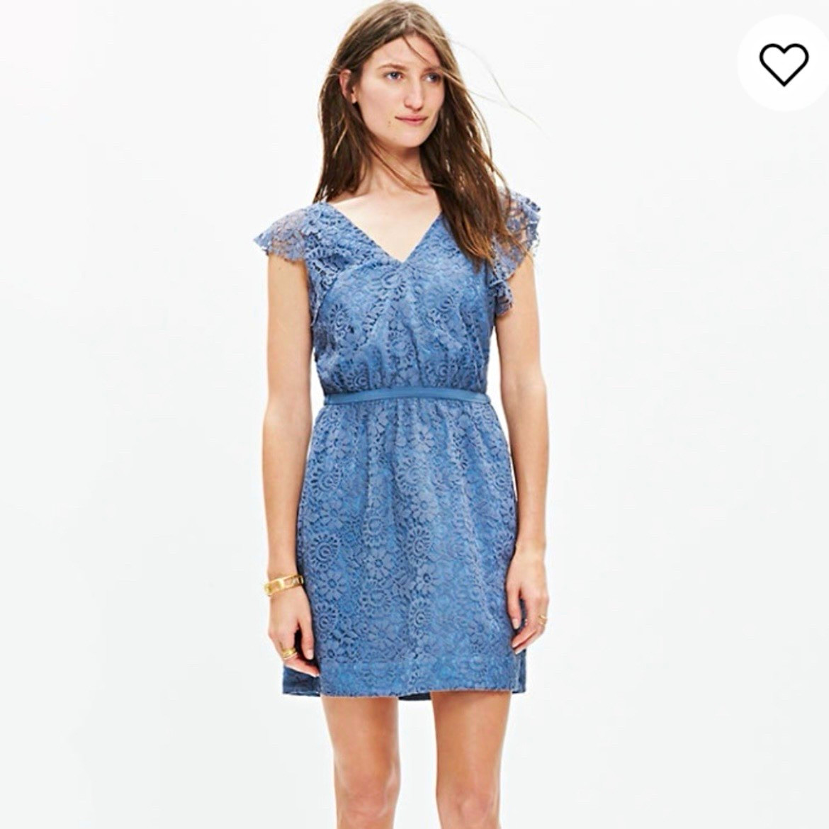 Madewell Blue Floral Lace V-Neck Ruffle Flutter Sleeve A-Line Short Dress 00