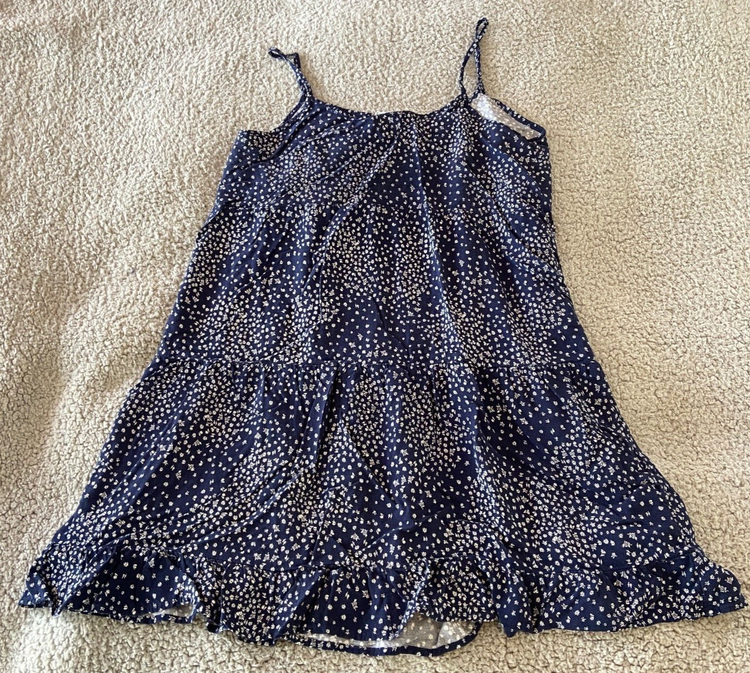 Pink Rose Juniors Navy Blue White Sleeveless Adjustable Strap Rayon Dress Size L