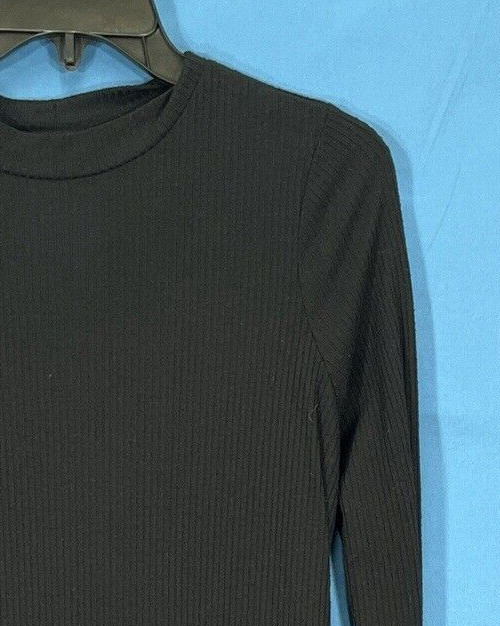 LOVE FIRE Black LIGHTWEIGHT Ribbed Knit KEYHOLE BACK Ruffled Hem A-LINE DRESS M