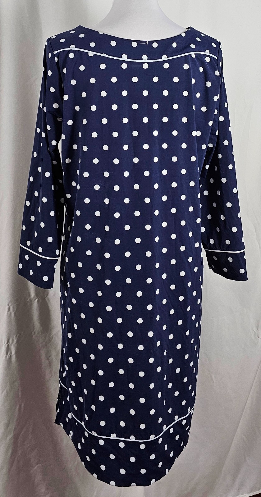 Lands End Womens Dress Navy Blue White Dots Knee Length Nylon Spandex 10 12