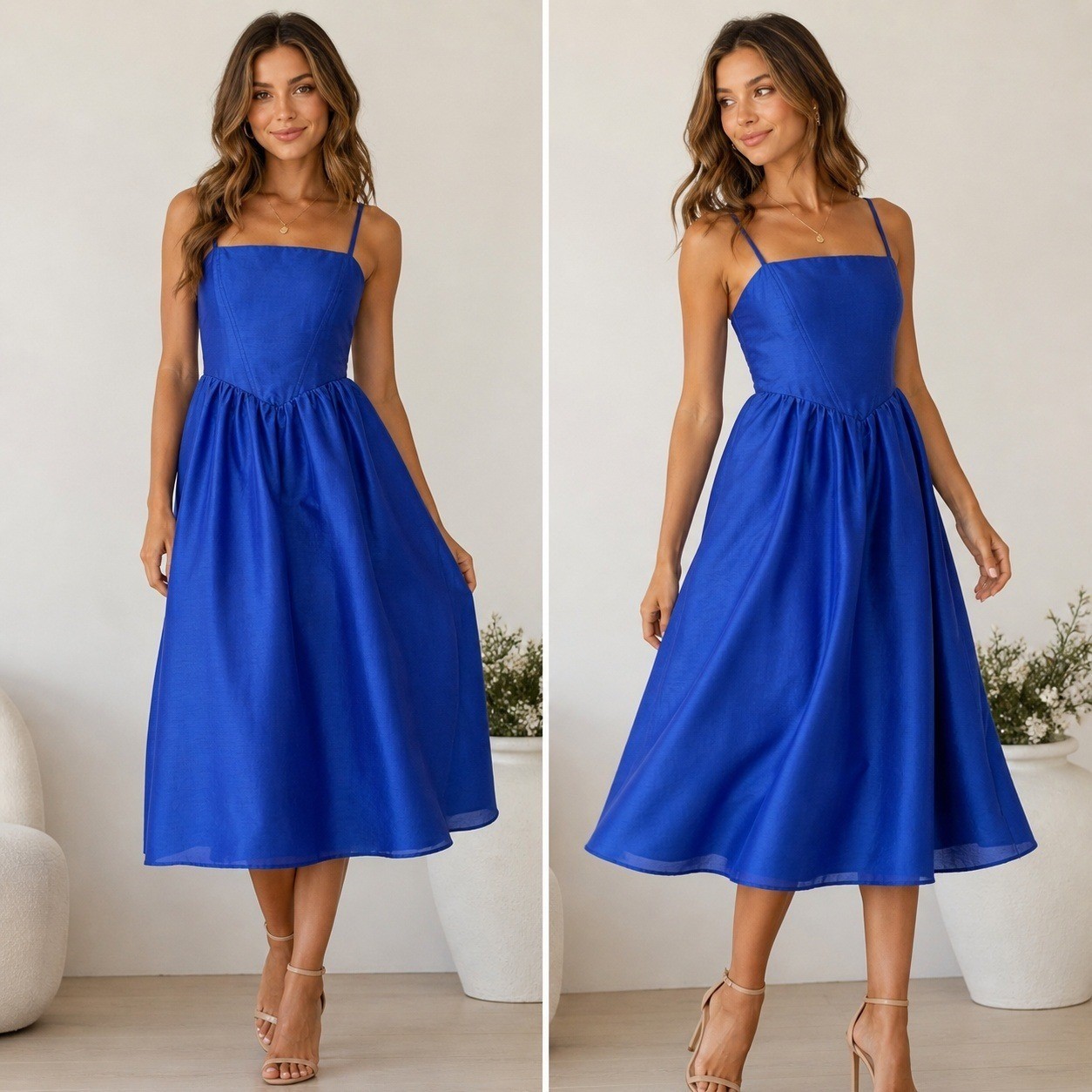 Hutch Royal Blue Midi Dress Medium Spaghetti Strap Fit Flare Wedding Guest
