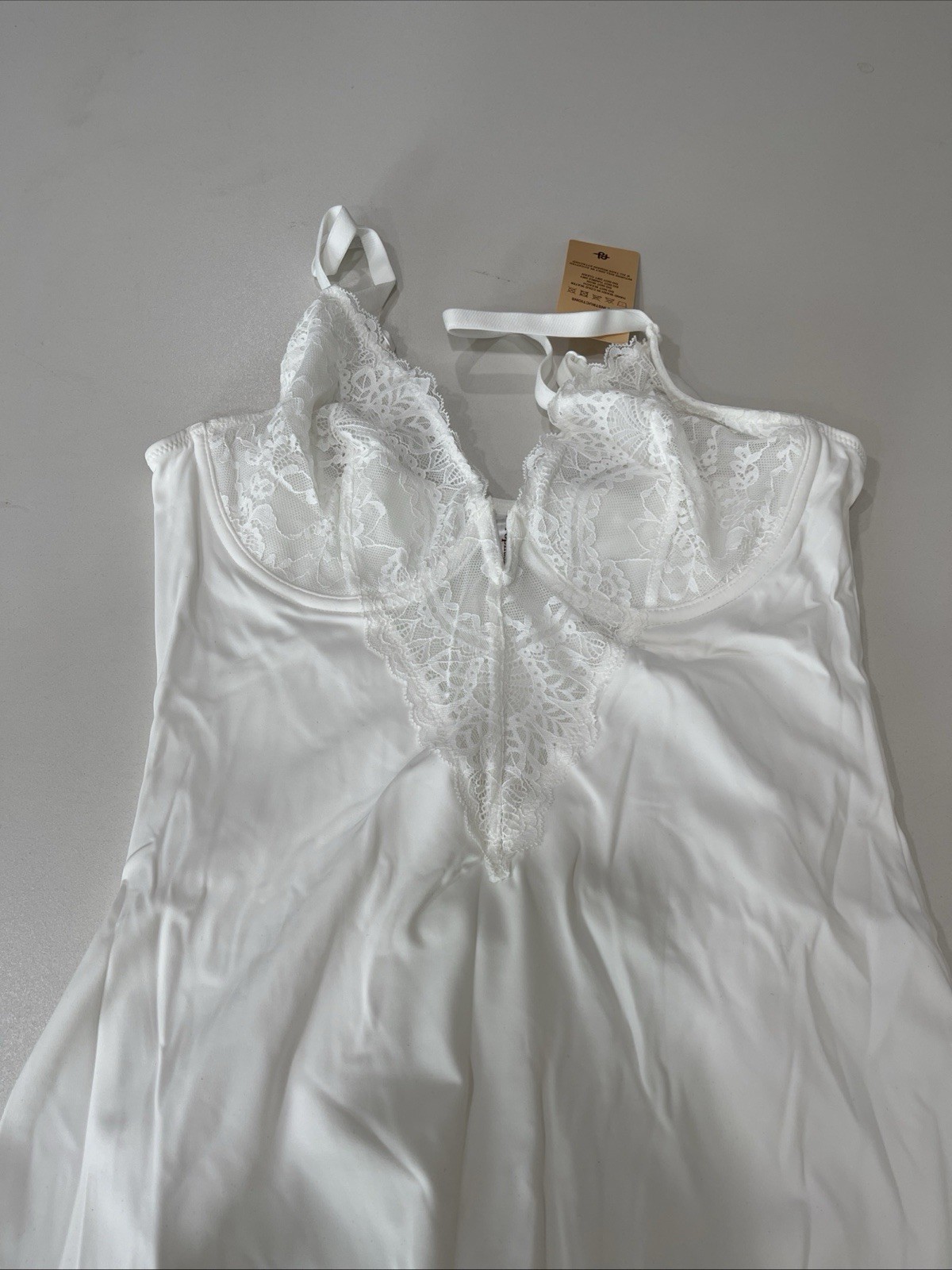 Popilush Shapewear Lace V Neck Side Slit Slimming Maxi Slip Dress White M