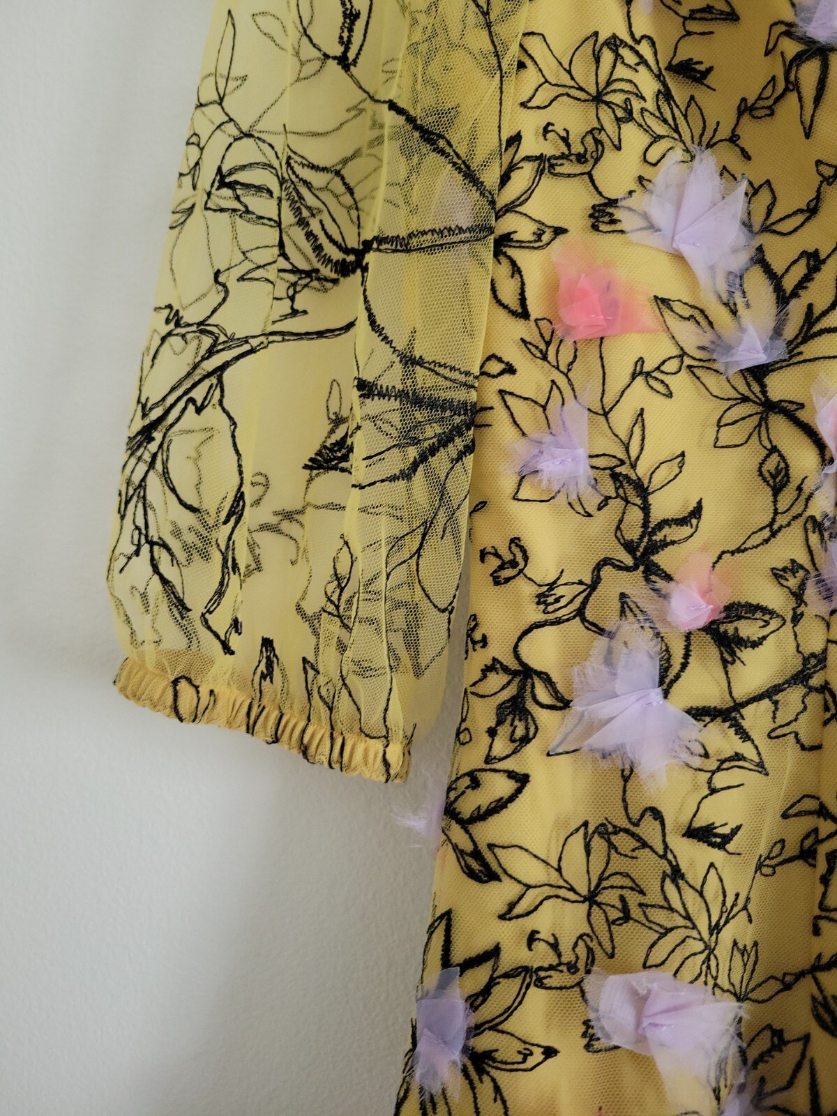 Marchesa Notte Embriodered Tulle Mini Dress Size 6 Yellow Floral Wedding NWT