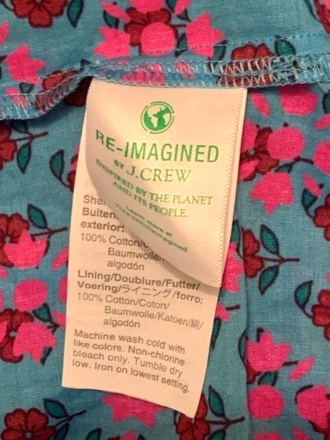 NWT J Crew Dolman Sleeve Mini Dress Blue Pink & Attach Lining 100% Cotton XXS