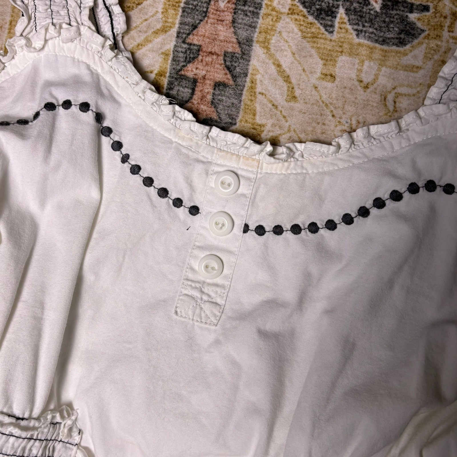 Anthropologie Aryeh White Cotton Embroidered Fish Sundress Top Smocked Waist M/L