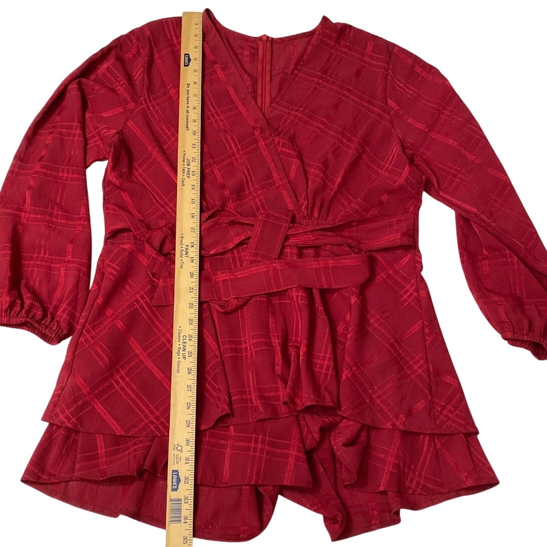 Women’s Romper Double Layer Tie Waist Red Size XXL 2XL V Neck Stripe Balloon NEW