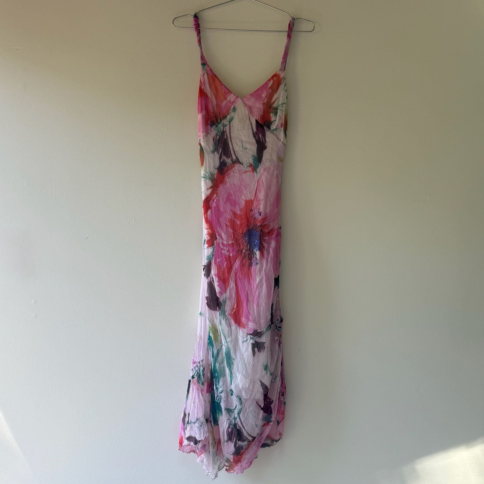 Floral Watercolor Silk Print Chiffon Maxi Slip Dress