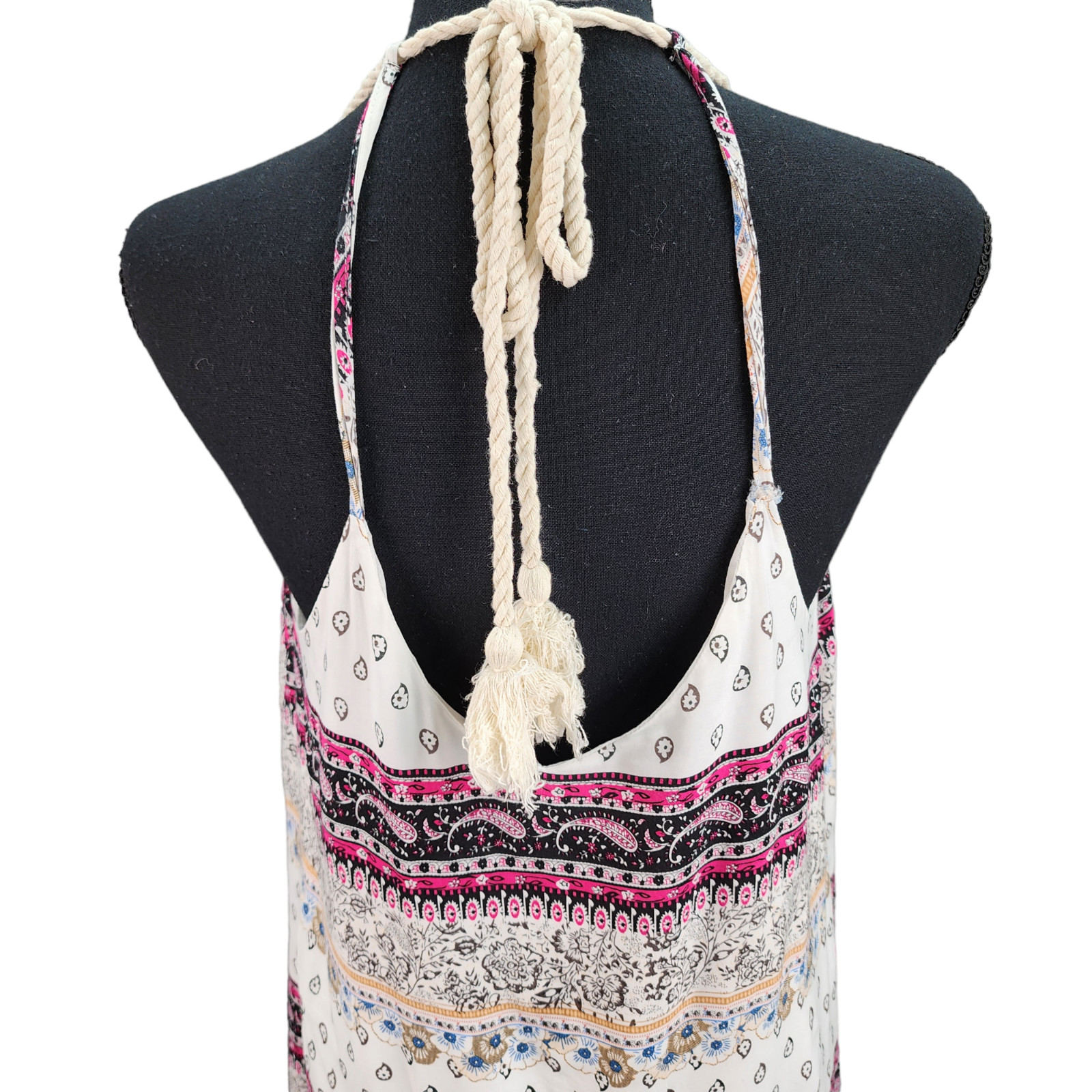 Women Medium Boho Halter Sundress Crochet Trim Shift Dress Lined Vacation Summer