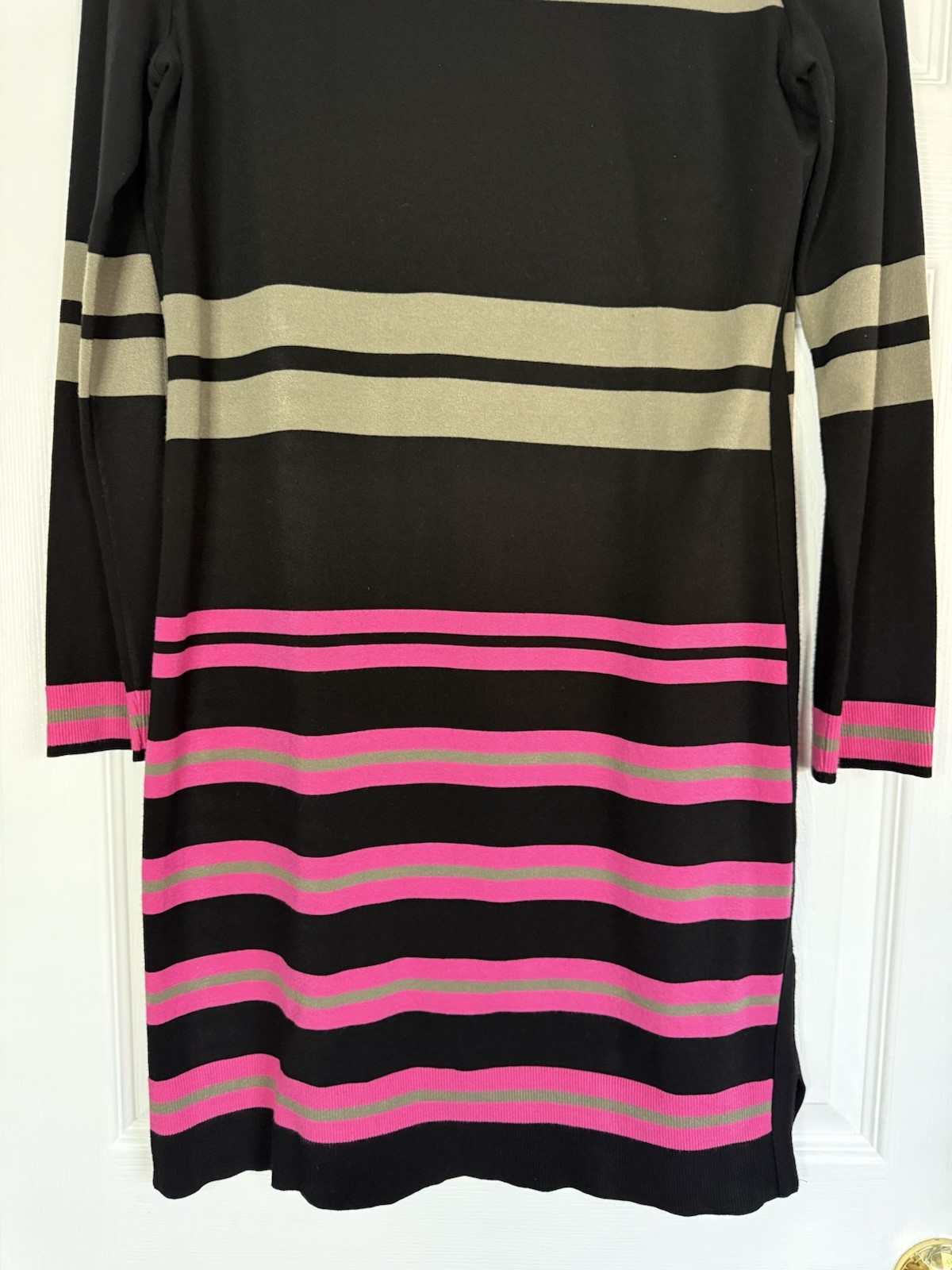 MARC CAIN Sport Striped RETHINK TOGETHER Stretch Knit Side Slit Dress N4 8 M / L