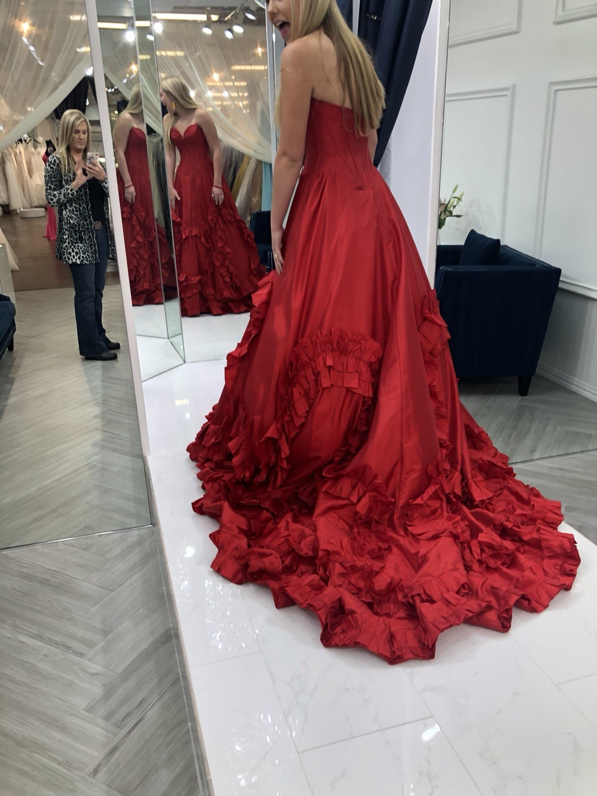 Original & Rare Satin Strapless Ruffle Long Formal Ballgown Dress Size S