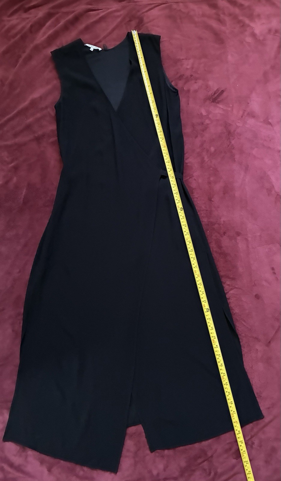 Helmut Lang Black Midi Wrap Dress Side Slits Sleeveless XS