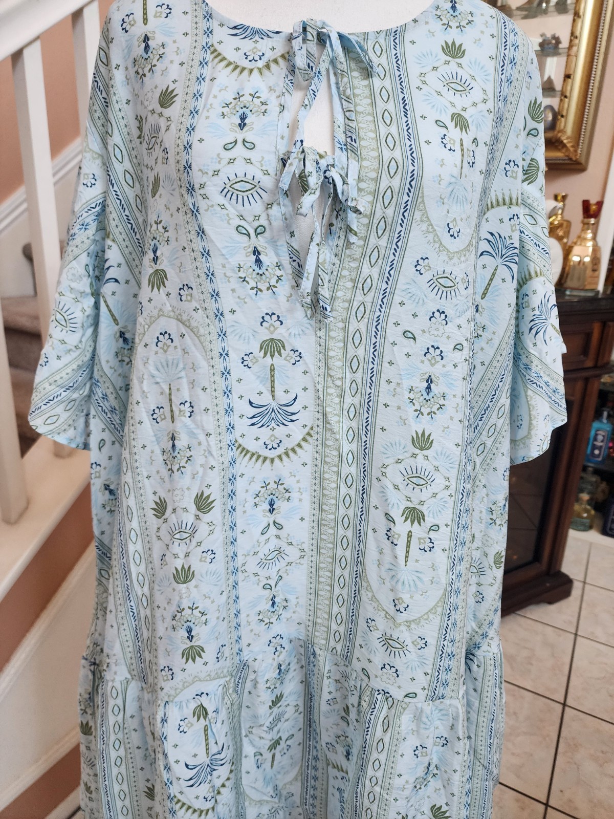 NWT BELLE ISLE BY TORRID Blue Palms Short Sleeve Popover Mini Dress Sz 2 2X 18