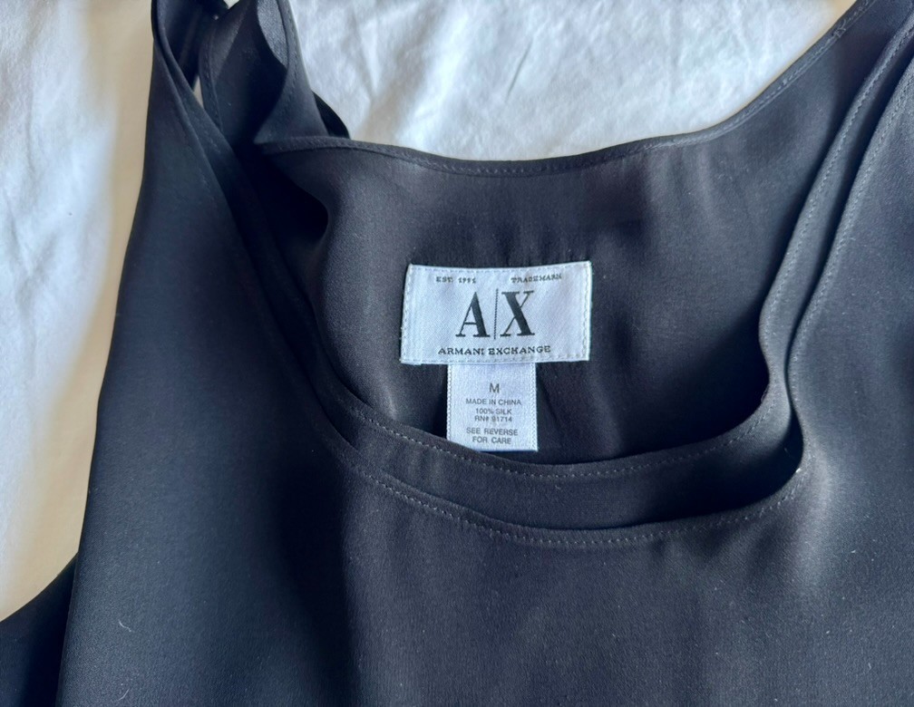 A|X Armani Exchange Vintage 90’s Black Silk Tank Swing Dress Size M