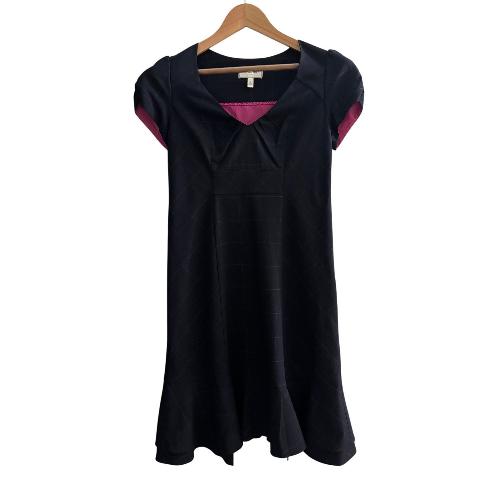Moulinette Soeurs Anthropologie Black Grid Pink Trim Sweetheart Dress Size 8