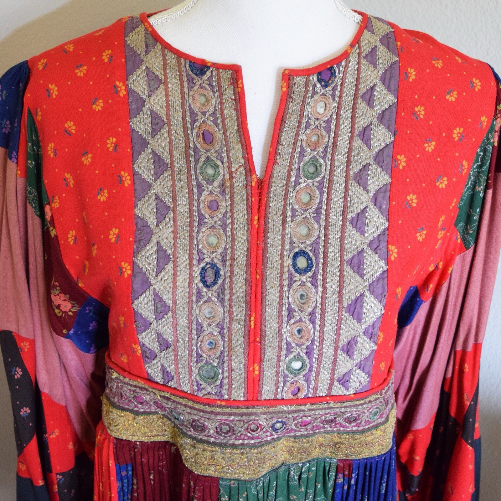 RARE AFGHAN VTG 1970s Kuchi Patchwork Dress Embroidered Boho Collector’s Piece