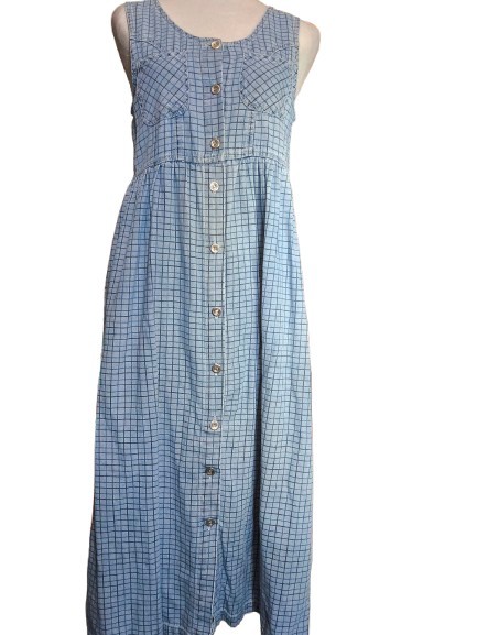 Capacity Petites Chambray Grid Button Front Midi Dress PS Prairiecore