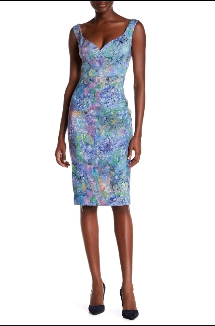 NWT Black Halo Ally in Crystal Morning Stretch Jacquard Sheath Dress 0 $345