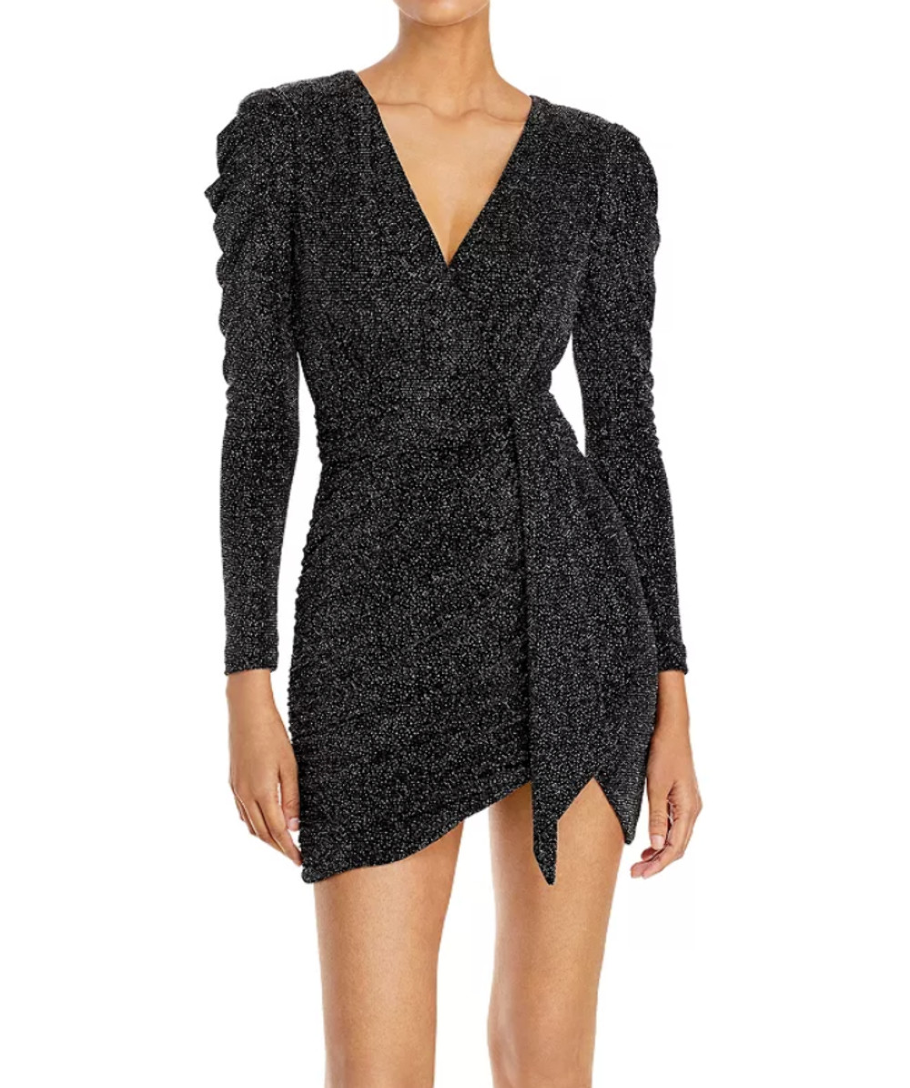 AQUA Metallic Faux Wrap Dress 10B 2619-