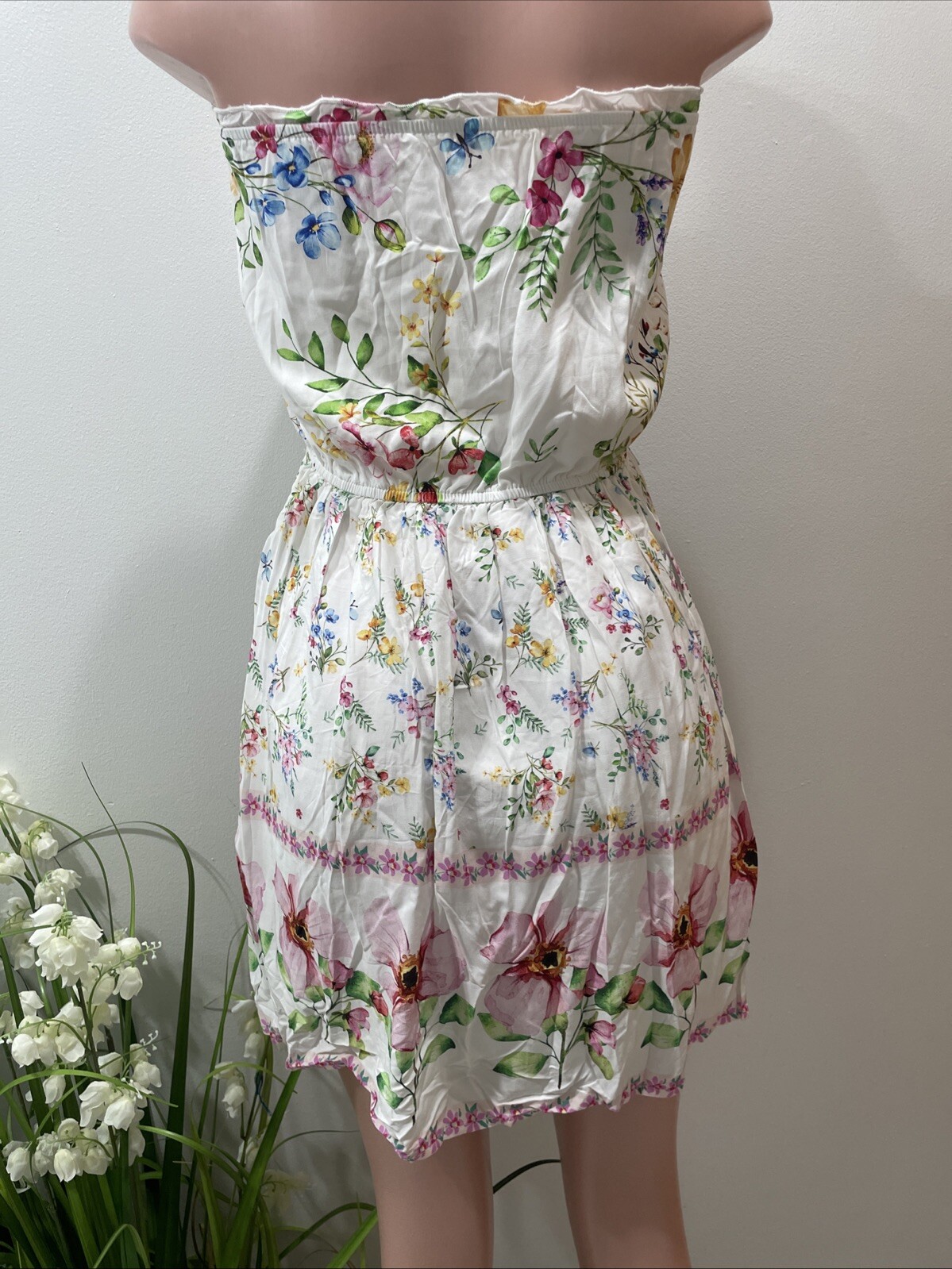 NWT Cupshe White Midi Strapless Dress Size Medium Floral
