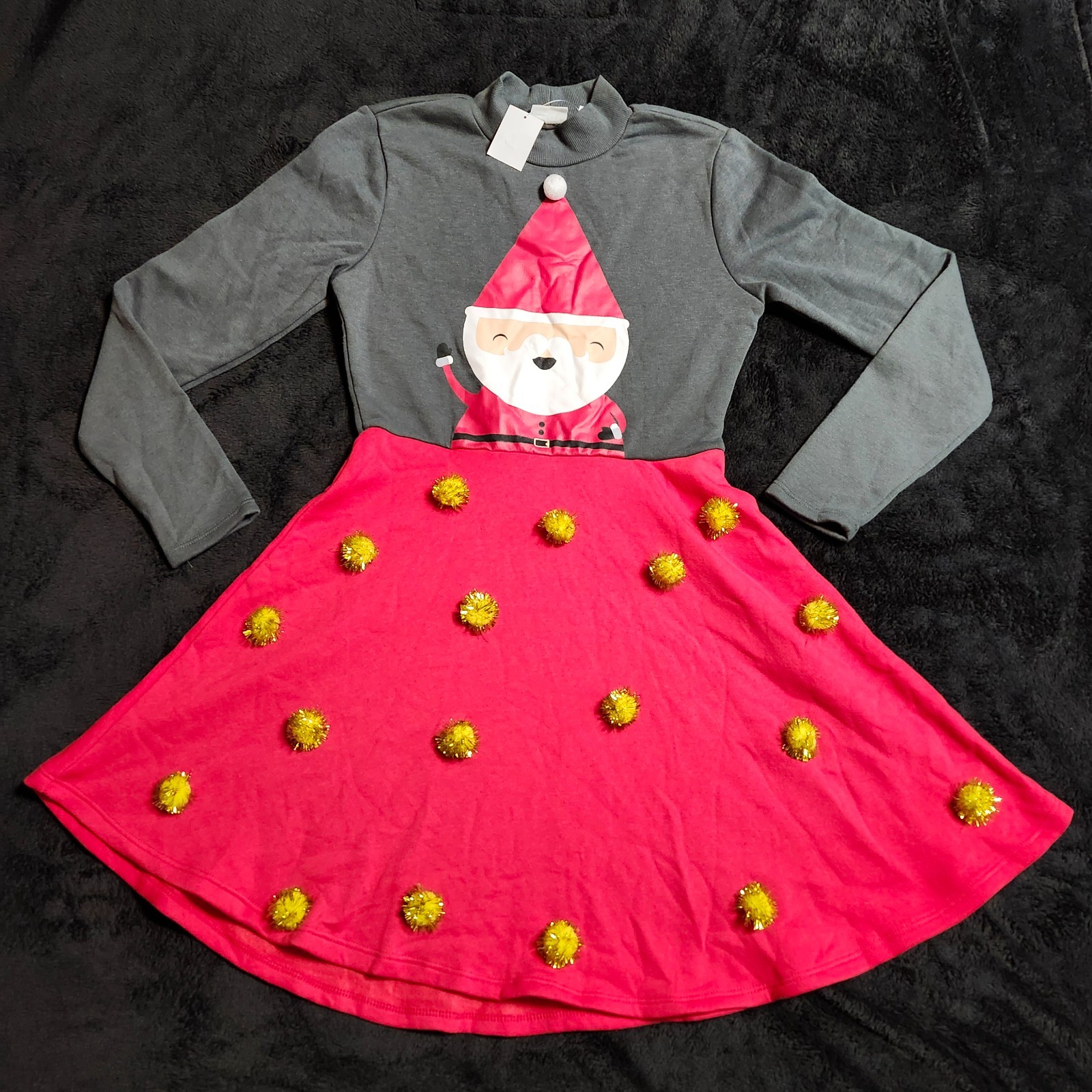 Mighty Fine Women’s Long Sleeve Red Santa Claus Pom Pom Dress Size: Small NWT