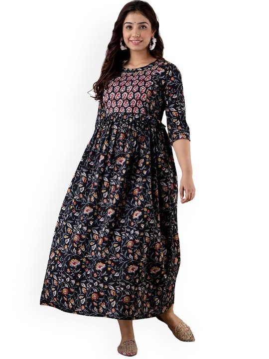 Handmade Floral Cotton Maternity Dress : Nursing Friendly Gown With Side Zipper