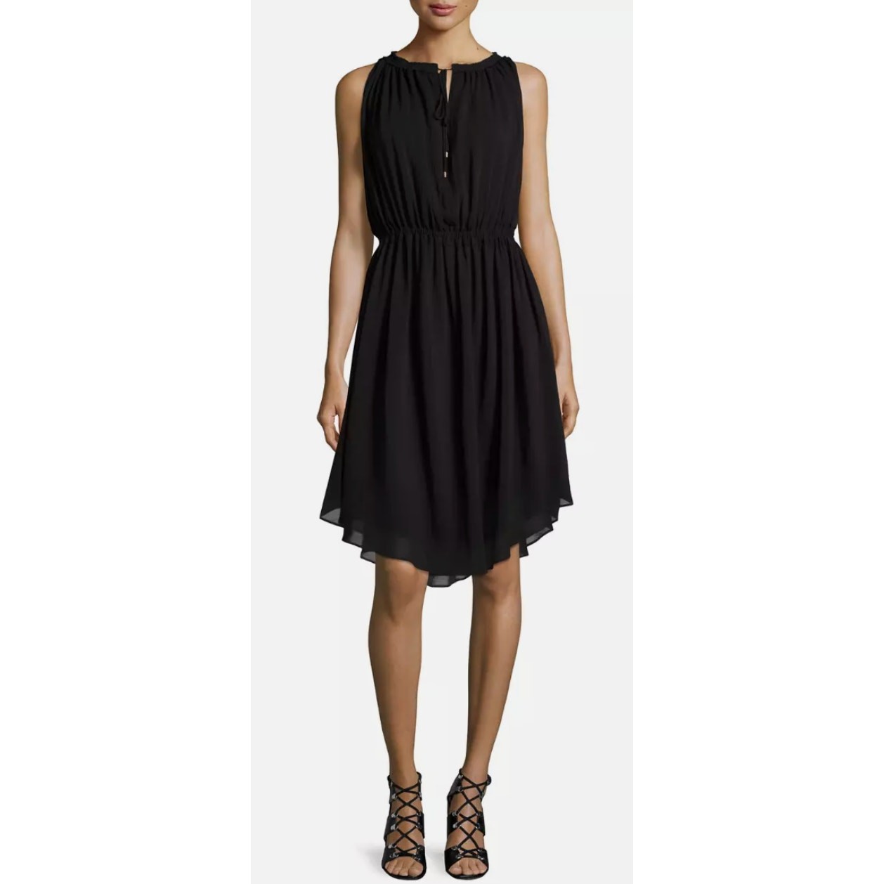 Derek Lam 10 Crosby Dress 4 Black Ruffle Midi A Line Shirred Whimsygoth Elastic