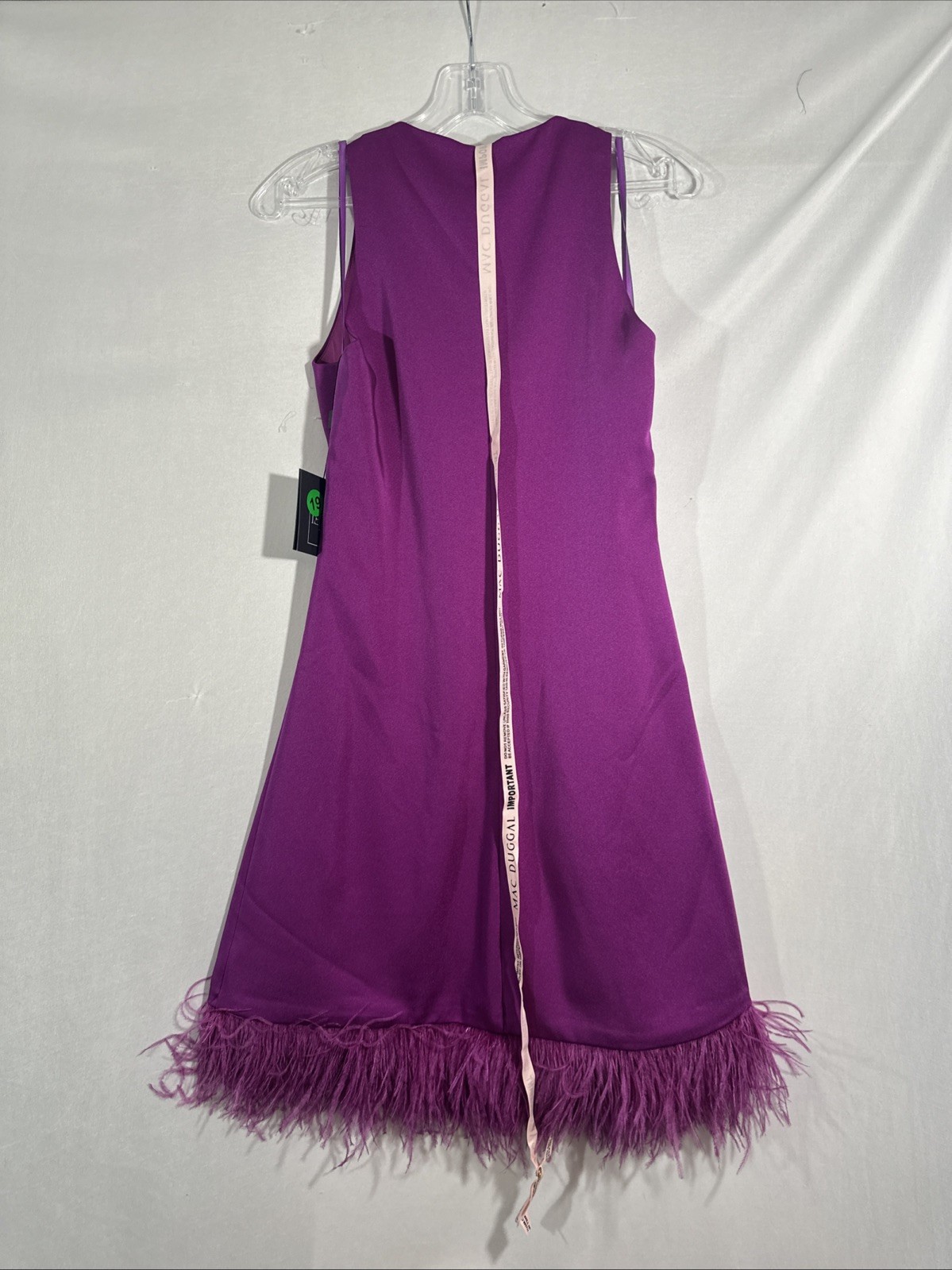 NWT IEENA Mac Duggal [ 2 ] 55805 Feathered Hem High Neck Trapeze Dress #U1531