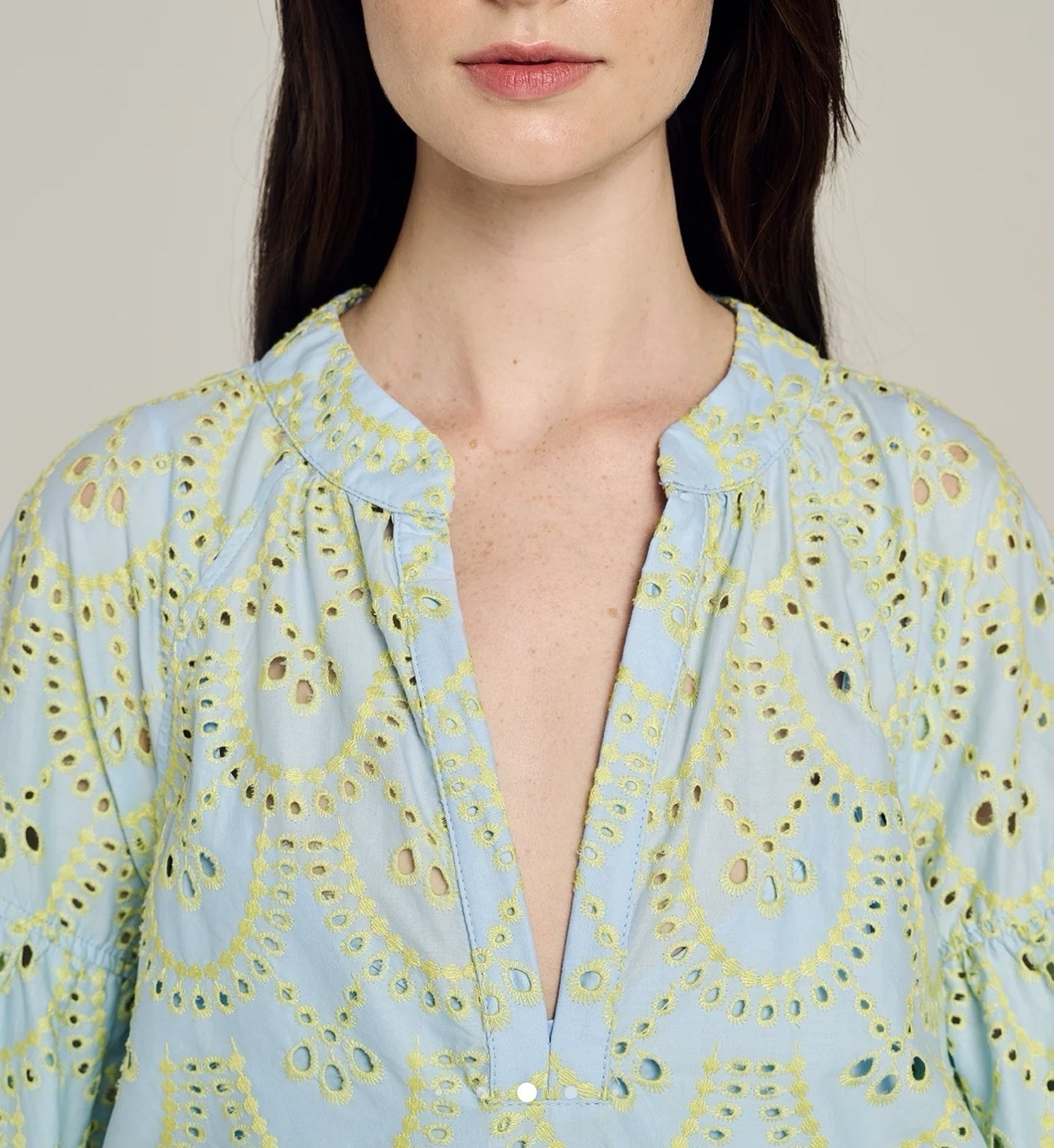 Anthropologie Devotion Twins Amorgos Dress S Blue Lime Embroidered Cotton Luxury