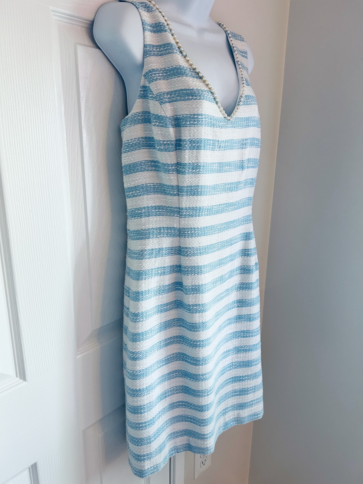 LILLY PULITZER ‘Laidley’ Blue & White Metallic Boucle Sheath Dress NWOT, SZ. 12