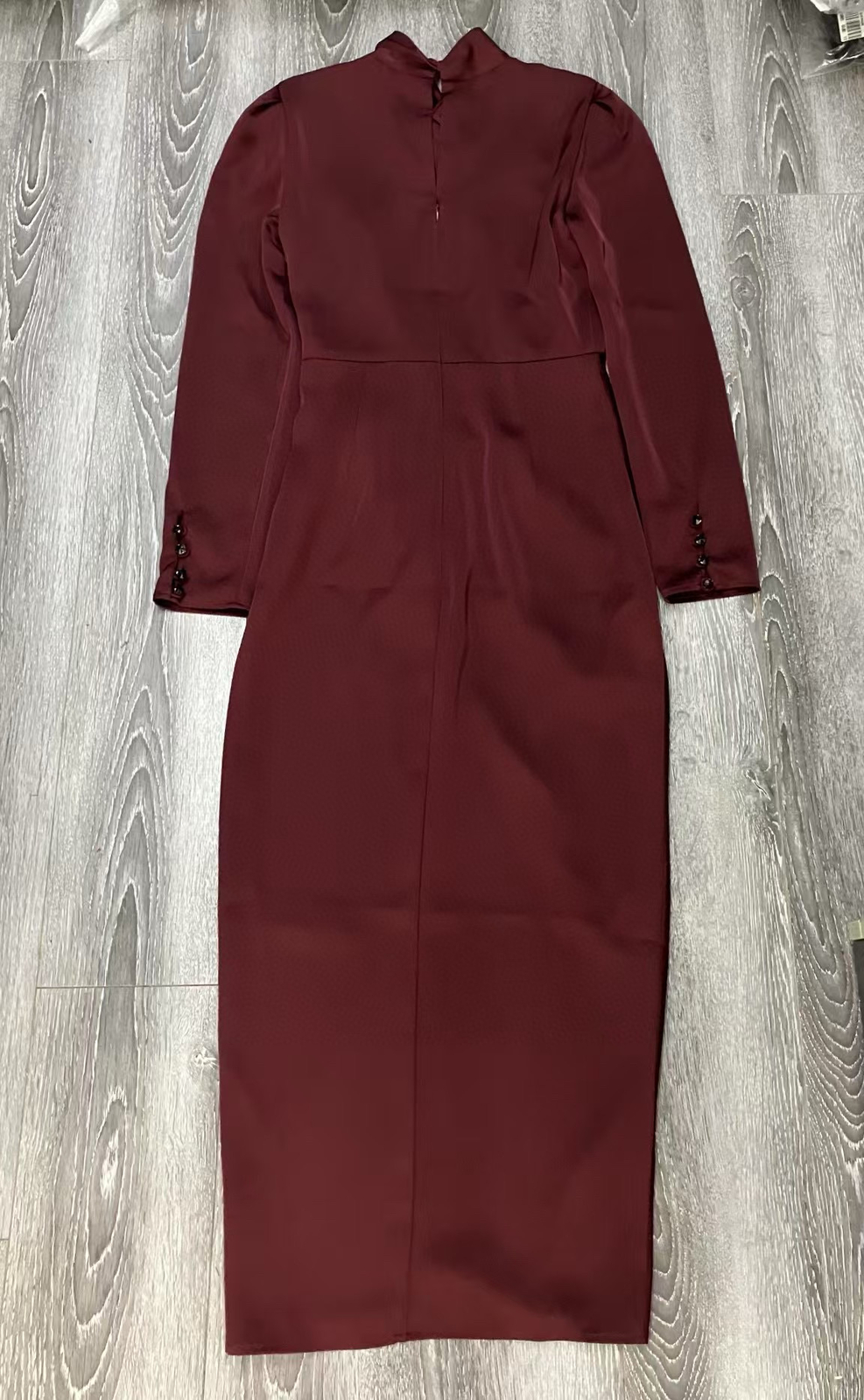 Womens Self-Portrait Stand Collar Long Sleeve A-line Midi Dress Red