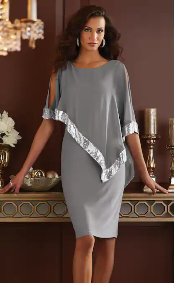 16W PLUS Midnight Velvet Gray Silver Formal Cocktail Party Clarice Sequin Dress