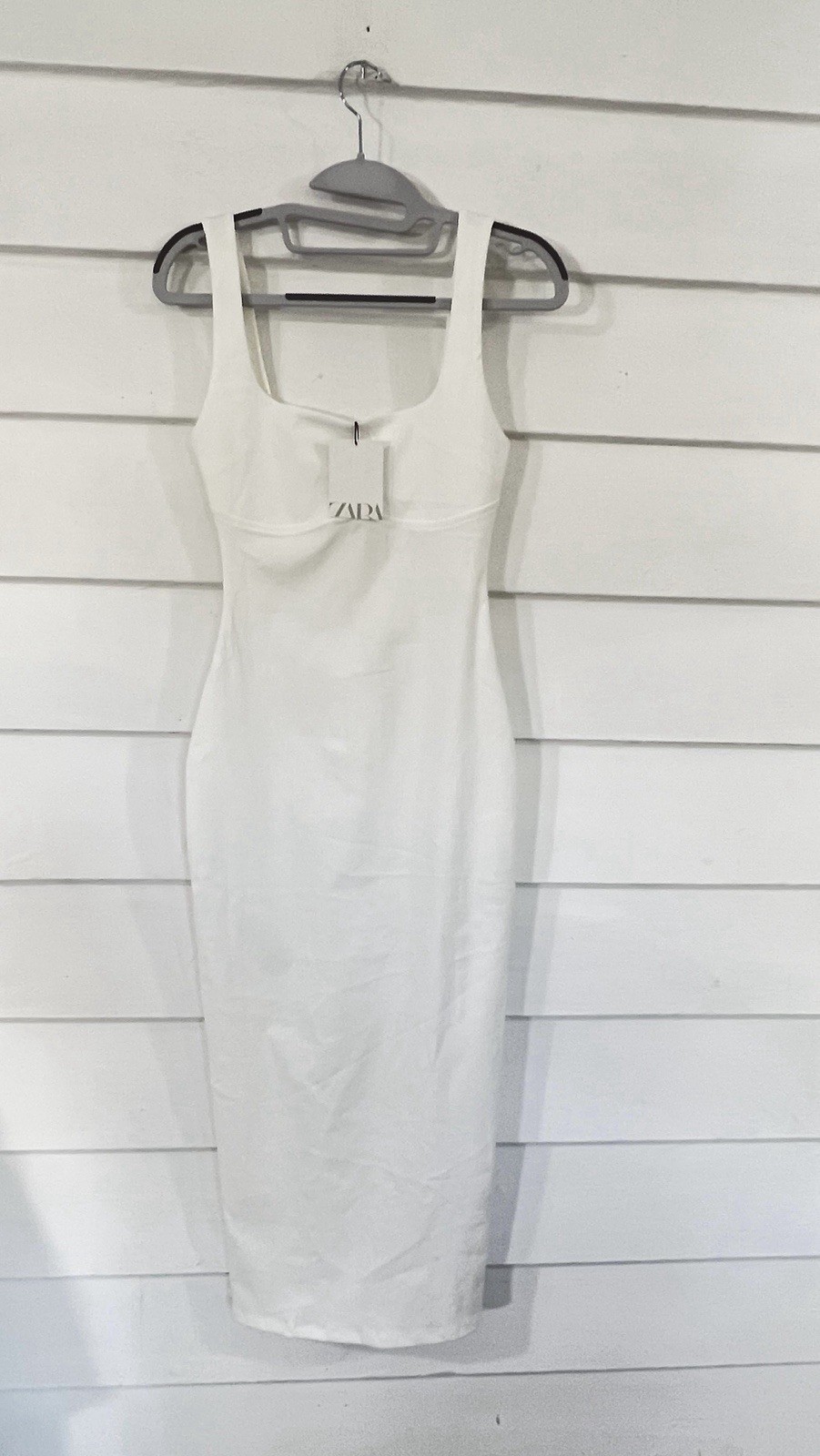 NWD Zara Women White Bodycon Tank Dress Square Neck Midi Size S Y136B *READ*