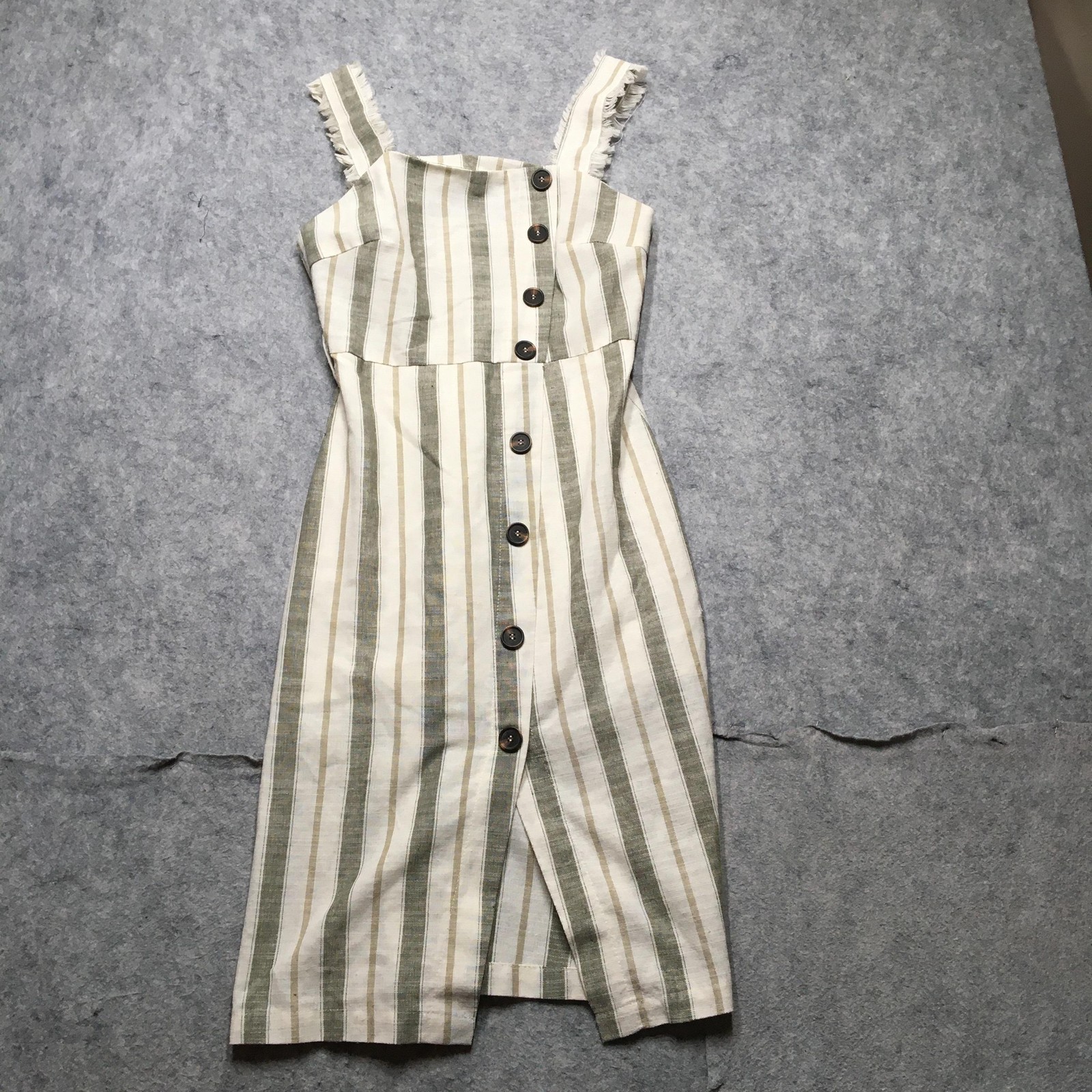 Heatherly Dress Womens XSP Petite White Stripe Linen Button Front Midi Sundress