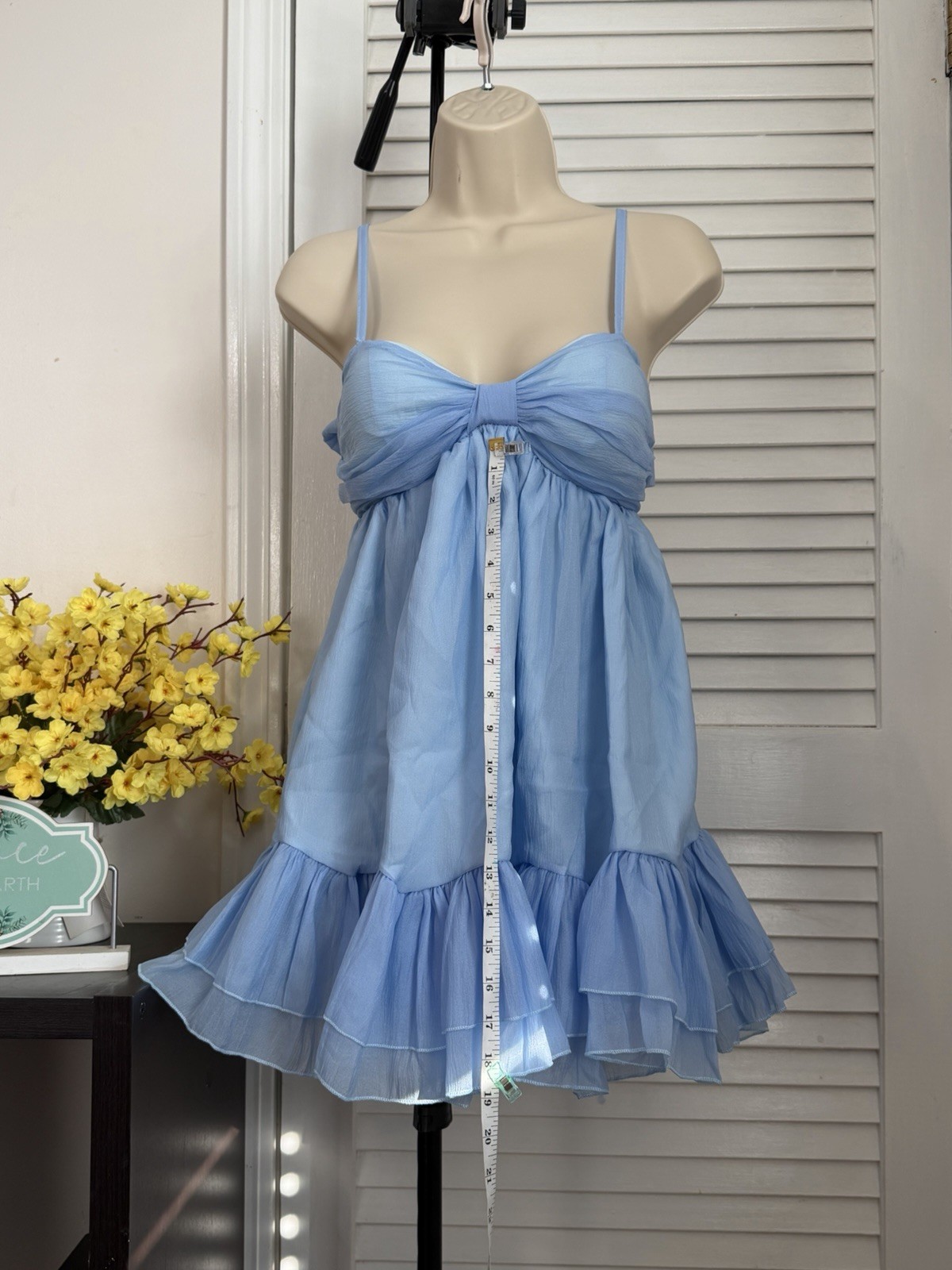 Women’s Blue Solid Sweetheart Strappy Sleeveless Ruffle Tiered Sundress