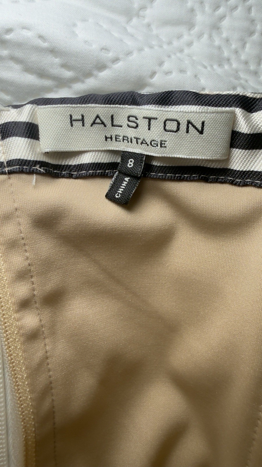 Halston Heritage Strapless Striped Faille Black & Ivory Striped Gown SIze 8