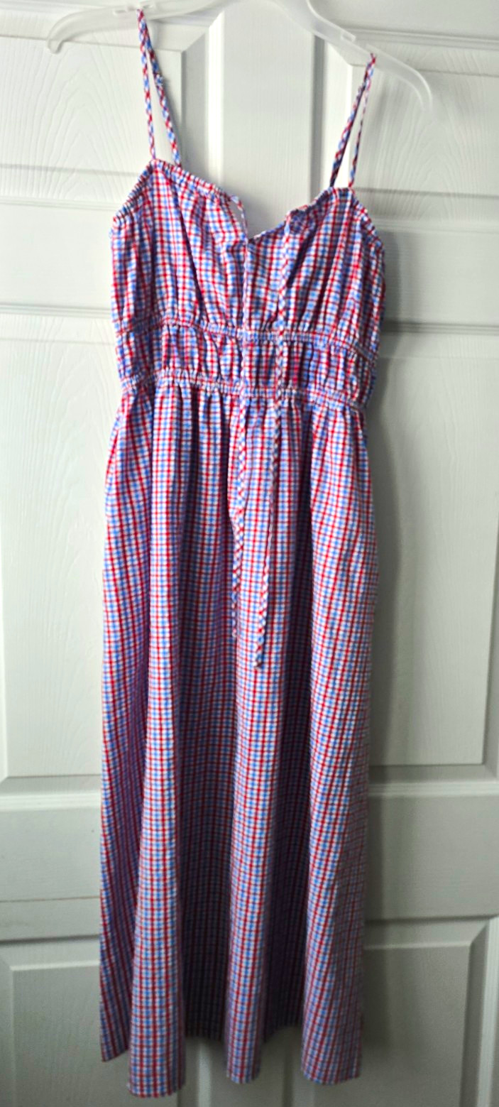 Universal Thread Red/Blue/White Gingham Square Neck Smocked Maxi Sundress XS