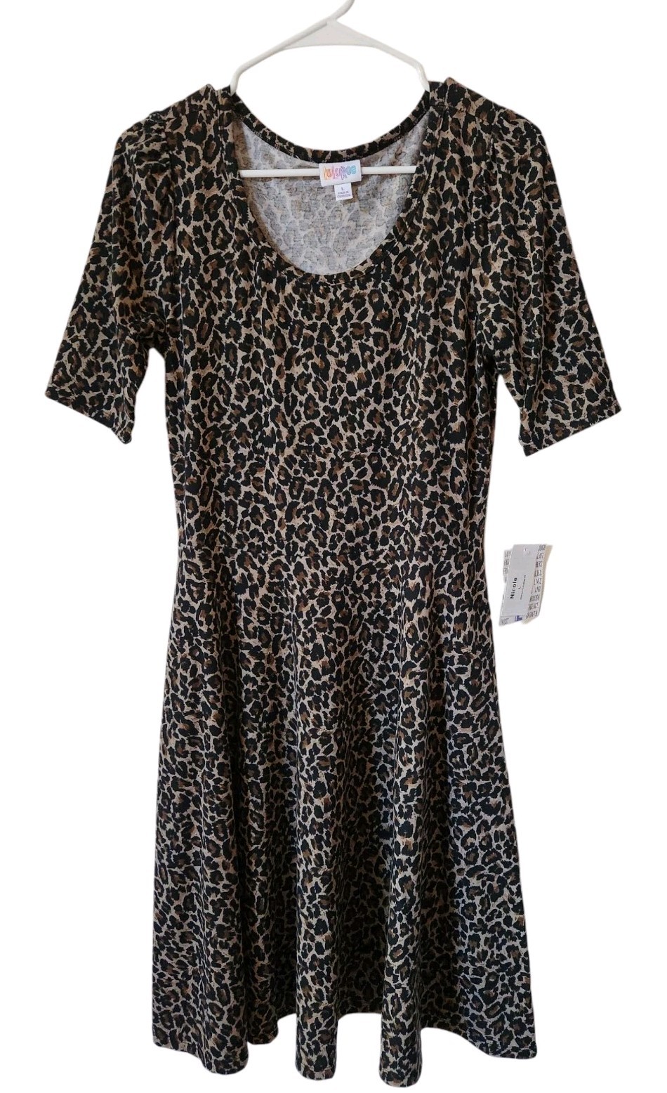 Lularoe Leopard Cheetah Large Nicole Pocket Dress Brown Black Animal Print NEW!
