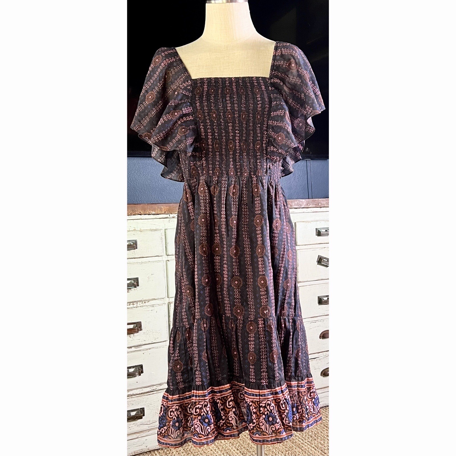 New $475 Figue Estelle Striped Floral Midi Dress XL