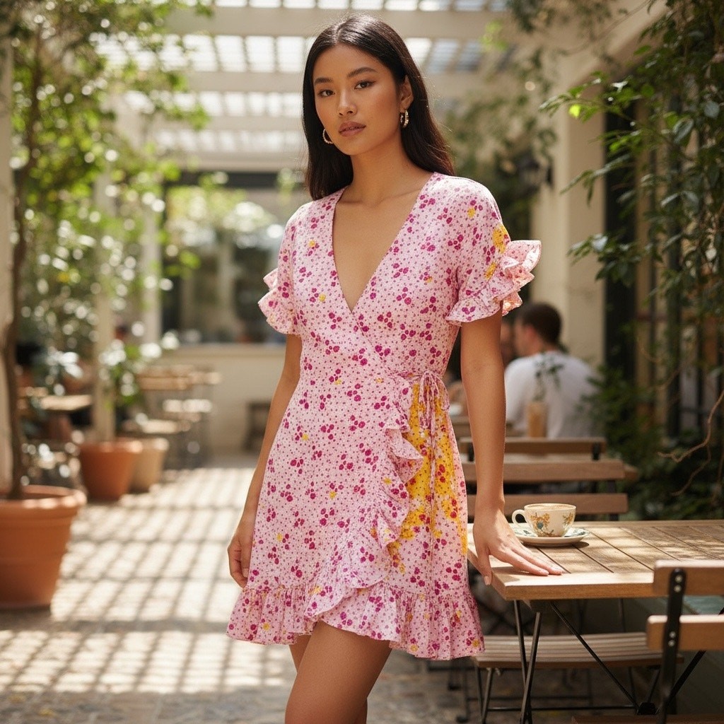NWT All Things Mochi Womens Dory Silk Wrap Mini Dress Pink XS Coquette Feminine