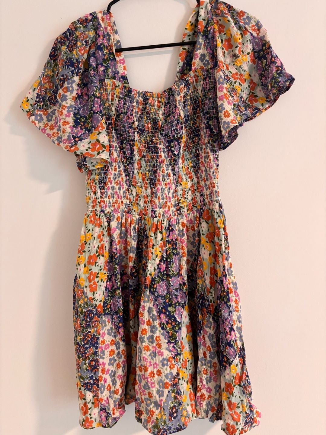 Angie Floral Print Patchwork Mini Dress with Puff Sleeves and Front Twist