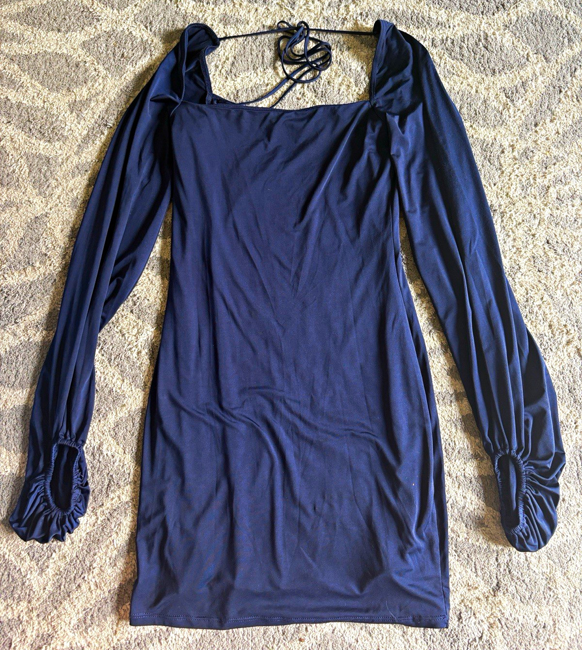 Women’s Deep Purple Solid Square Neck Long Sleeve Short Slip Dress Size S