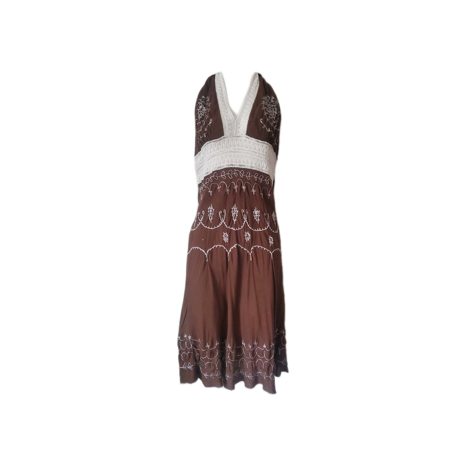 My Choice Size L Boho Embroidered 100% Rayon Halter Dress