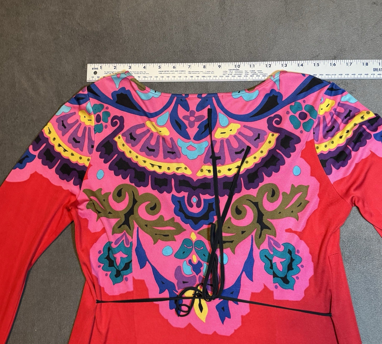 Hale Bob M Red Multicolor Boho Tunic Dress Embellished V Neck Mini