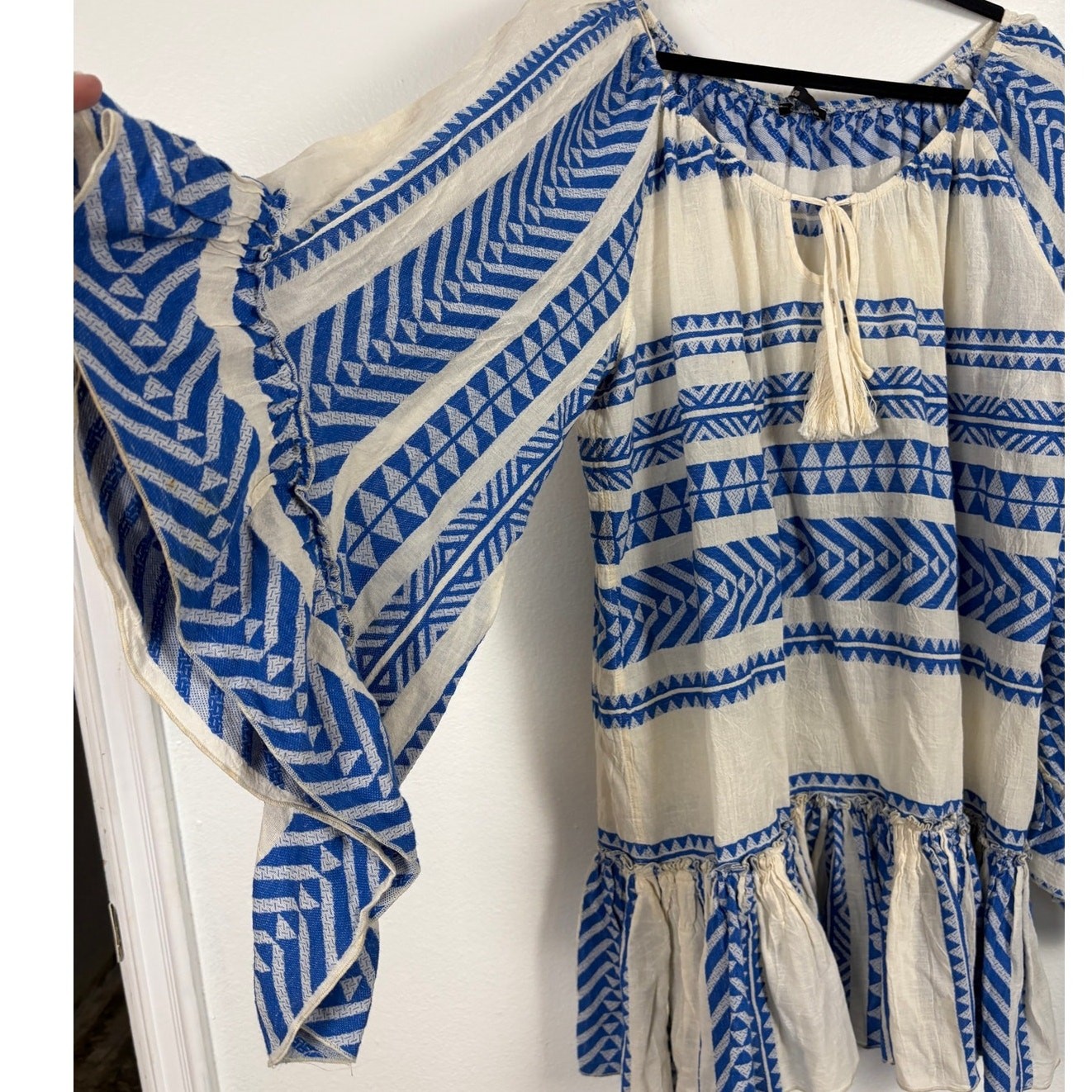 Devotion Twins Ella Geometric Aztec Tie Neck Tiered Billowy Mini Dress One Size