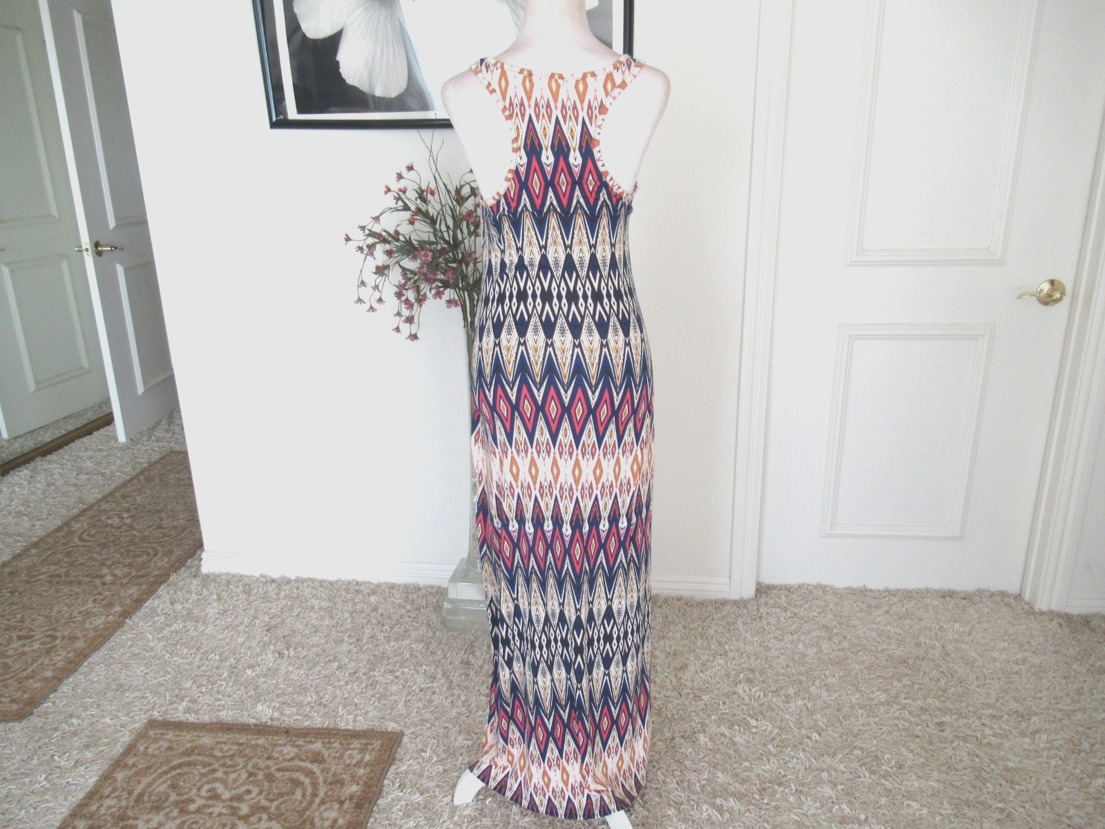 AMBIANCE APPAREL Womens S Geometric Racerback Maxi Dress NEW $69