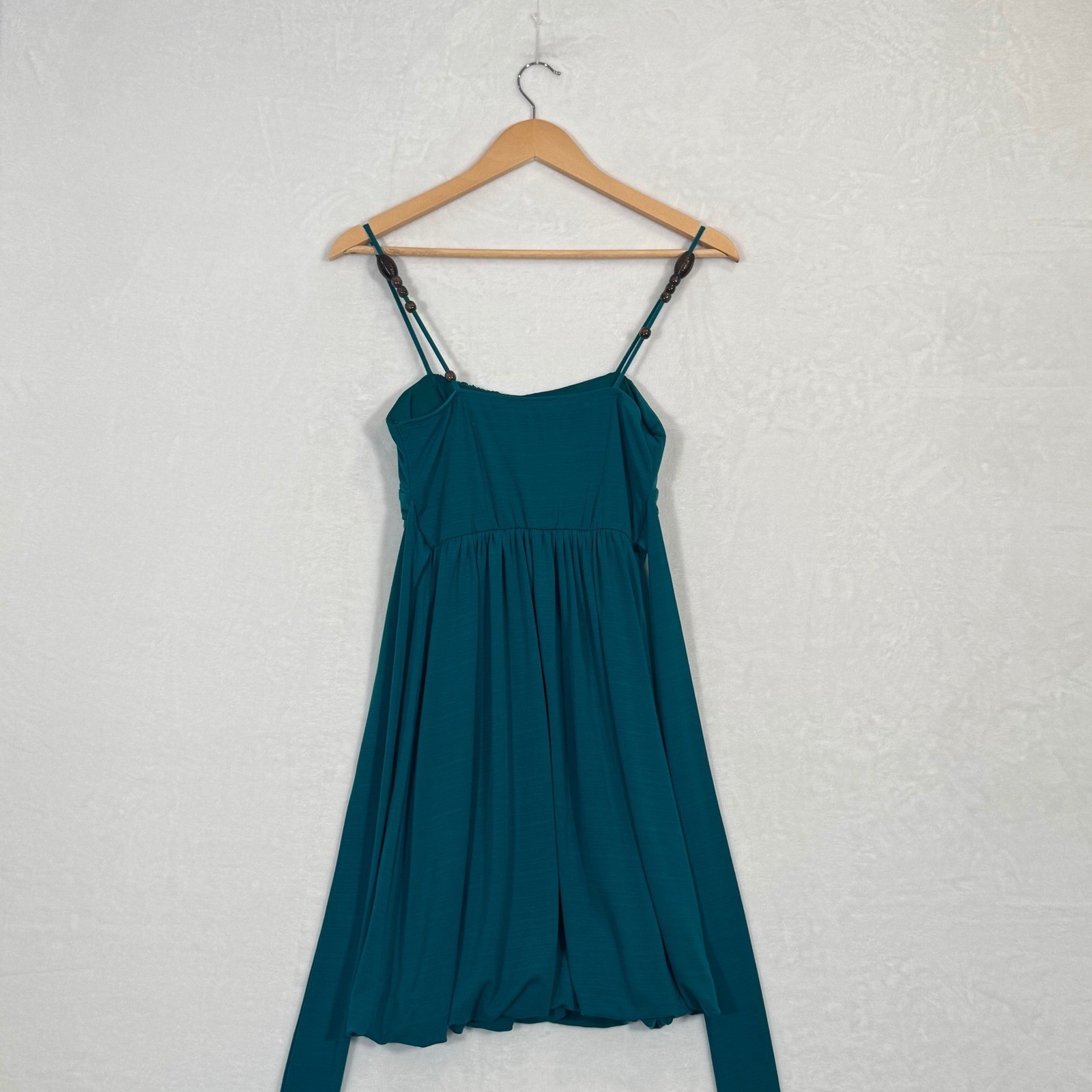 BCX Teal Blue Beaded Strap Bubble Hem Babydoll Tunic Dress Size S