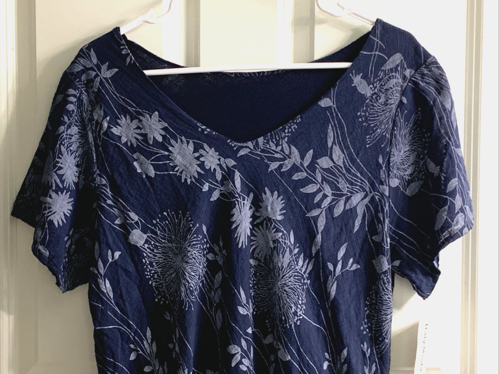NEW Dress LARGE Pullover Layered Hem Textured Fabric Blue Floral ITALY MODA