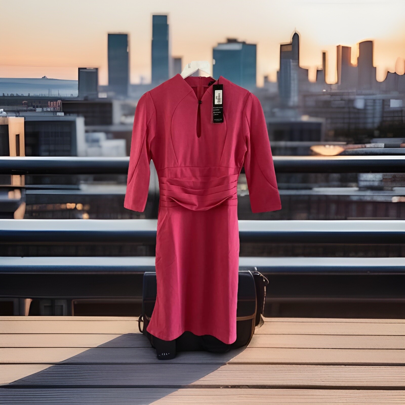 BNWT Size 10 Unusual PINK Korean Asian Suit Dress Stretchy slimming tummy draped